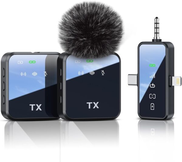 Microphone for iPhone/Android/Camera, Wireless Lavalier Microphone